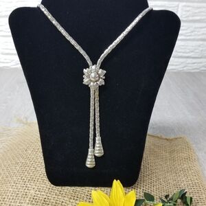 Vintage Silvertone Lariat Sunflower Necklace